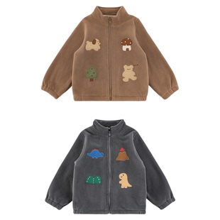 幼悠男童加绒加厚毛绒外套冬季童趣可爱动物贴布绣保暖宽松上衣潮