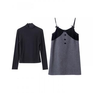 宝诗黎两件套打底亮片连衣裙2025冬季气质优雅老钱风简约背心裙