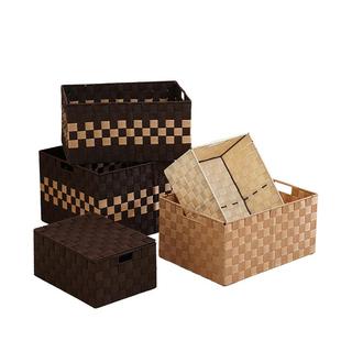 编织收纳筐玩具整理箱家用零食杂物储物篮学生书本整理箱带盖定制