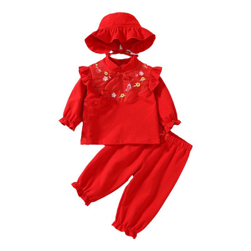 周岁礼服唐装生日纯棉红色百日宴