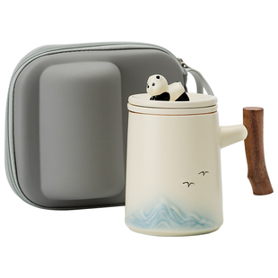 茶水分离泡茶杯家用带盖喝水马克杯办公室高颜值大容量男女陶瓷杯