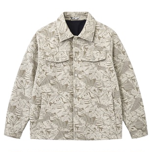 Jeep吉普翻领夹克男士印花工装上衣春秋季新款高级感灯芯绒外套男