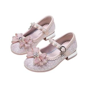 富罗迷女童公主鞋儿童高跟鞋夏季新款小女孩皮鞋配礼服演出水晶鞋