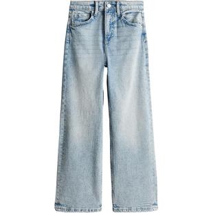 HM童装儿童女童牛仔裤冬季时尚潮流高腰水洗阔腿长裤1165482