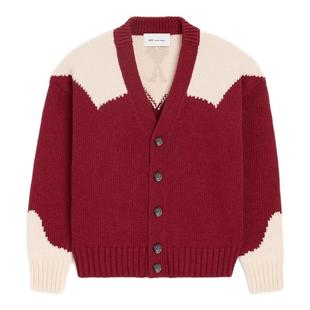 【马年限定】Ami Paris 男女同款拼色羊毛ADC爱心开衫 V领针织