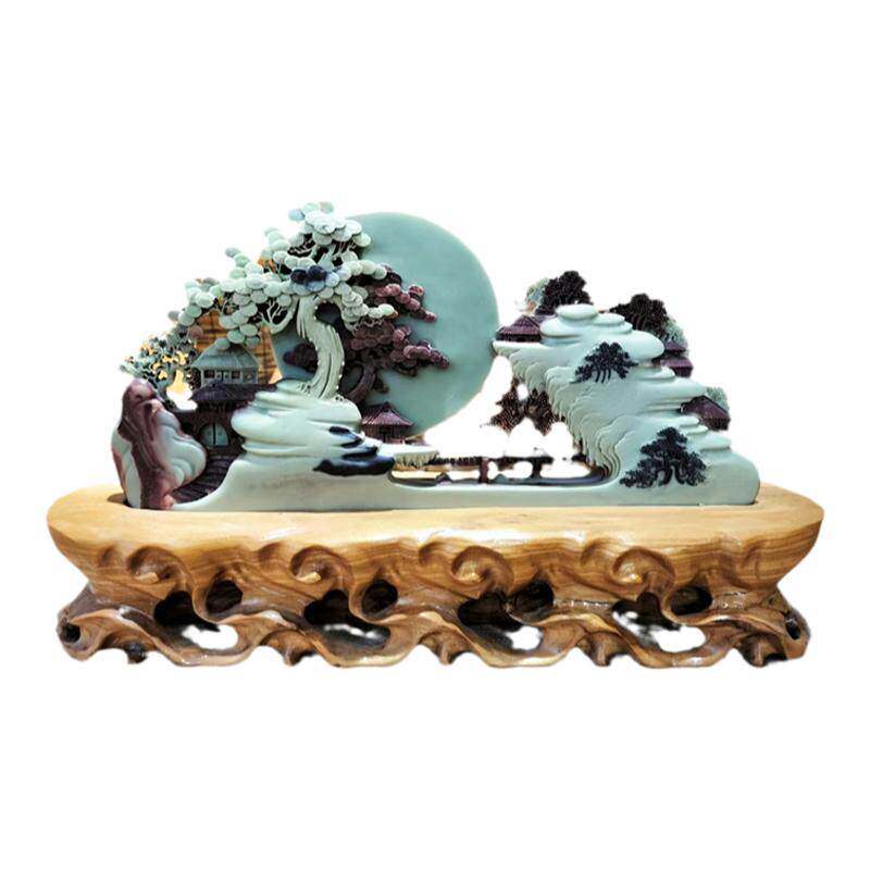 宗正堂天然紫袍玉带石摆件禅意装饰品中式家居玄关工艺品摆件