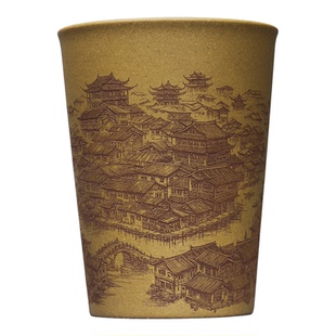 紫云堂  宜兴紫砂品茗杯原矿黄金段泥刻绘安得广厦千万间主人杯