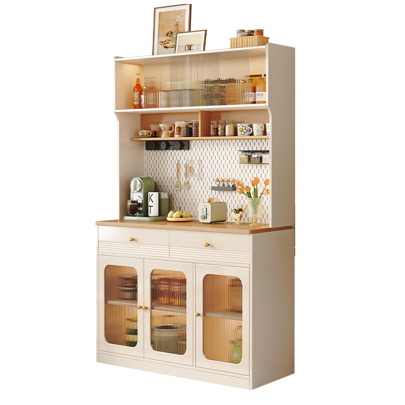 奶油风实用木餐边柜靠墙一体家用厨房客厅酒柜茶水柜咖啡机储物柜