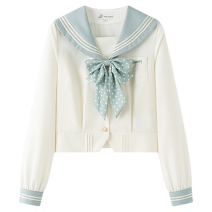 东京岁时记jk奶白撞薄荷绿海军风水手服小个子绿色半裙制服套装