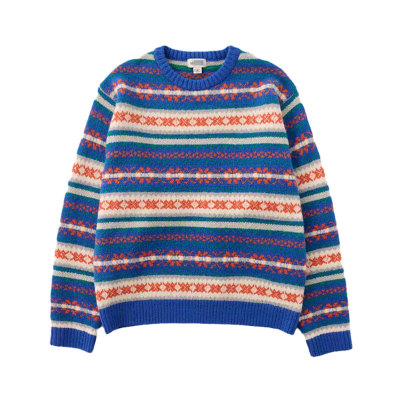 复古撞色重工提花针织套头毛衣