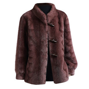 金貂绒大衣女2025冬新中长款焦糖色条纹仿水貂皮毛毛环保皮草外套