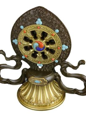 慧宝金轮宝西藏密宗供品黄铜摆件