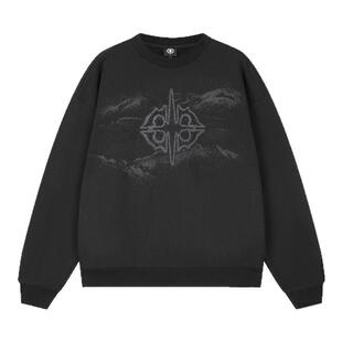 DICETINY斑驳logo印花卫衣街头宽松纯棉圆领套头上衣秋重磅打底衫