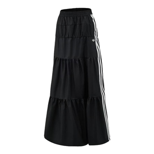 adidas阿迪达斯三叶草过膝裙刺绣logo夏女百褶蛋糕半身裙 KY5728