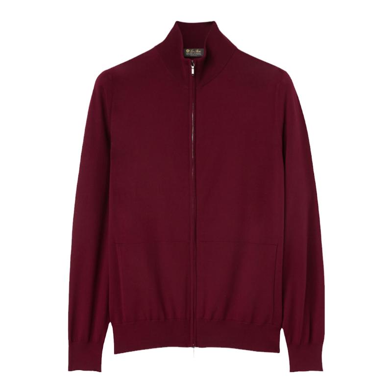 Loro Piana/诺悠翩雅男装高领拉链酒红色羊毛针织长袖毛衣