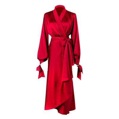 红色伴娘晨袍高级感长款结婚女