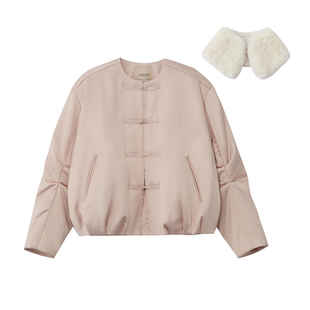 【早春新品】CISSONNE赛颂獭兔毛领哑光缎新中式廓形棒球夹克棉服