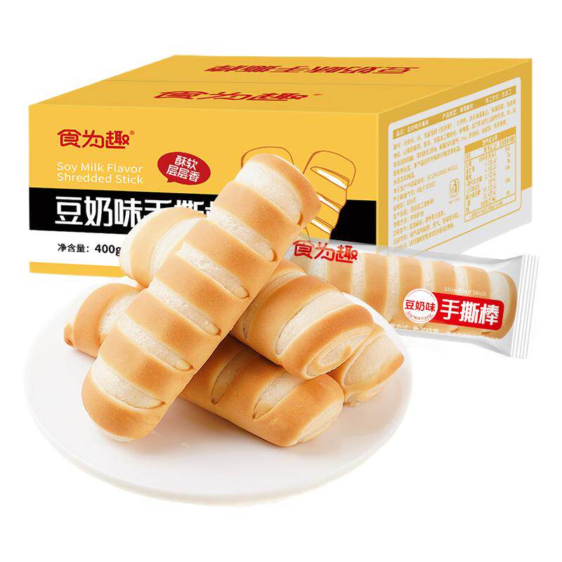 食为趣豆奶手撕棒整箱5斤面包早餐休闲食品零食小吃办公室解馋
