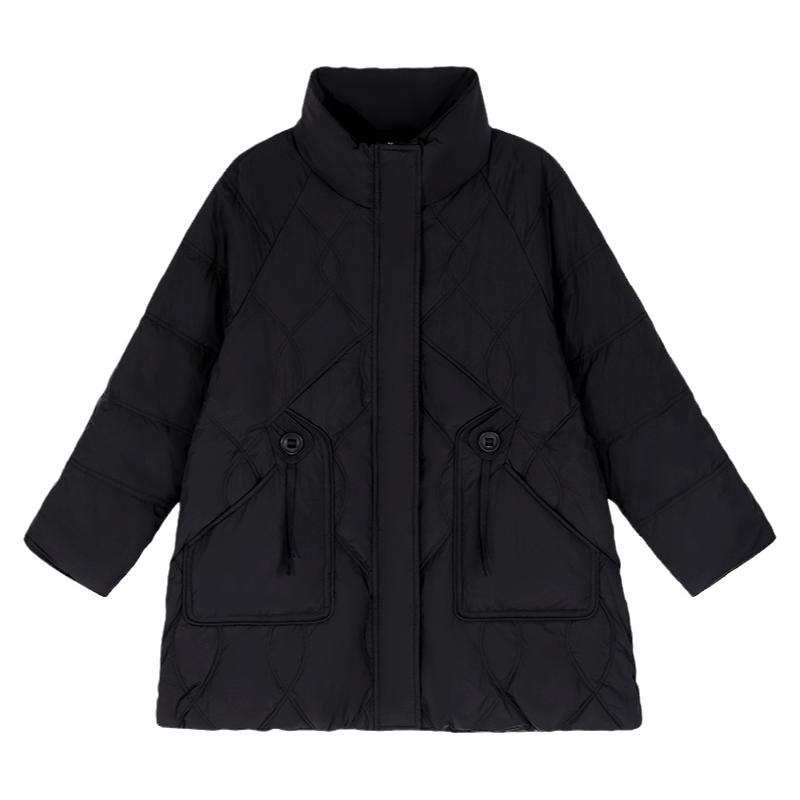 立领中长款轻薄羽绒棉服女
