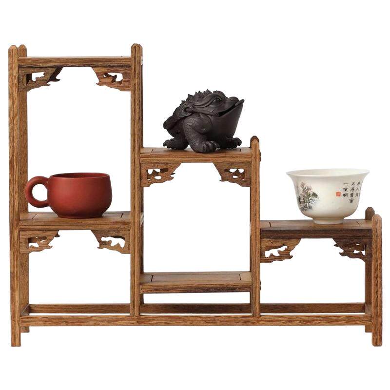 红木家具奇石底座茶壶架鸡翅木雕博古架紫砂壶步步高古玩红木底座