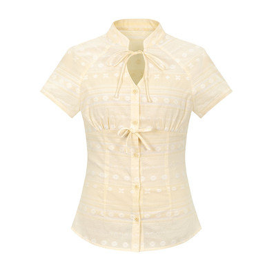 dorydory新中式蝴蝶结系带短袖衬衫法式小资独特漂亮初春薄上衣