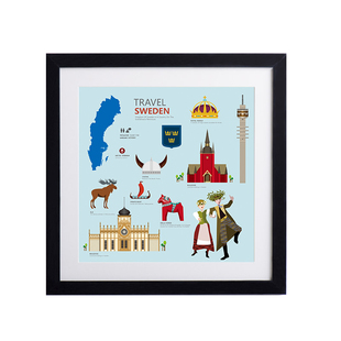 【扁平旅游】美食世界各国装饰酒店旅行社景点挂画三联画带框