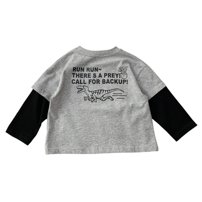 儿童圆领假两件假两件卡通恐龙T