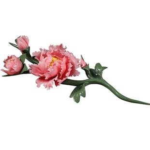 东方泥土 手工陶瓷牡丹花 摆件送老婆女朋友茶夹架家居卧室装饰品