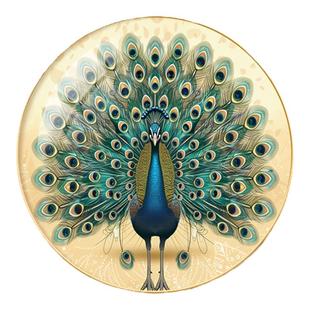 孔雀开屏新中式圆形装饰画吉祥鸟餐厅玄关走廊过道墙壁画餐厅挂画
