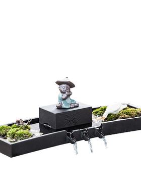 石槽小鱼缸微景观流水器瀑布摆件