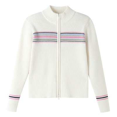 安奈儿童装女童立领毛衣针织开衫2025秋新款休闲条纹保暖弹力时尚