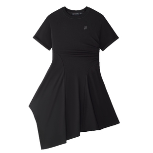 FILA FUSION斐乐潮牌女子针织连衣裙2025夏季新款时尚不规则T恤裙