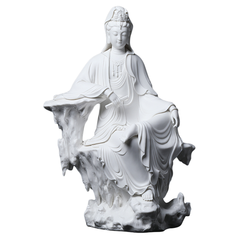 林建平大师作品坐岩自在观音摆件