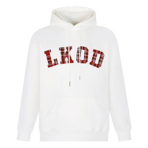 LKSTORE LKOD2024秋冬新款格子贴布字母连帽加绒卫衣潮牌情侣帽衫
