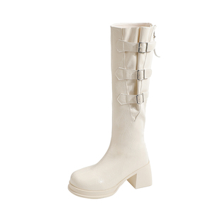 加肥加宽胖mm大码女鞋宽胖脚粗跟女靴时尚大筒围长筒靴JS59667