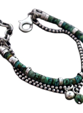 非洲绿松石串珠手链纯银复古部落