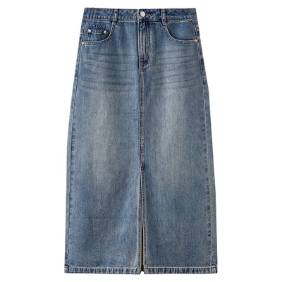 水云间a字开叉牛仔半身裙女中长款高腰裙子过膝纯棉显瘦2026秋款