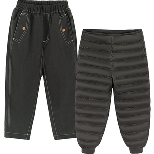 迷你巴拉男女童儿童拒水羽绒裤2025冬三防可脱卸羽绒内胆两穿裤子