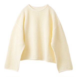 春季新品 桑妮库拉/Sunny clouds女式纯棉落肩宽松网眼针织衫白色