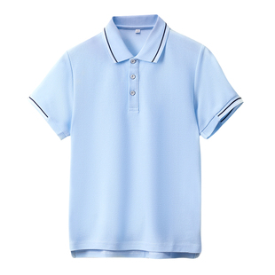 新款中小学生校服套装夏季学院风polo衫班服男女同款浅蓝色短袖T