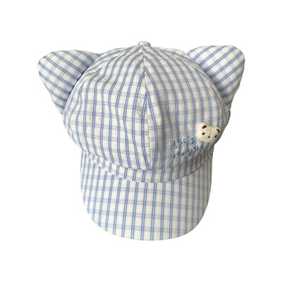 可爱格子猫耳朵贝雷帽女春夏甜美