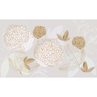 德尔菲诺无缝墙布现代客厅卧室电视背景墙手绘金色树叶定制壁画