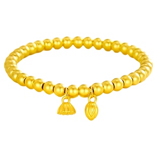 古法传承999两世欢手链莲蓬转运珠金包银素圈实心手镯24k送礼女友