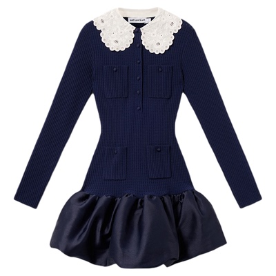 self-portrait针织塔夫绸花苞裙