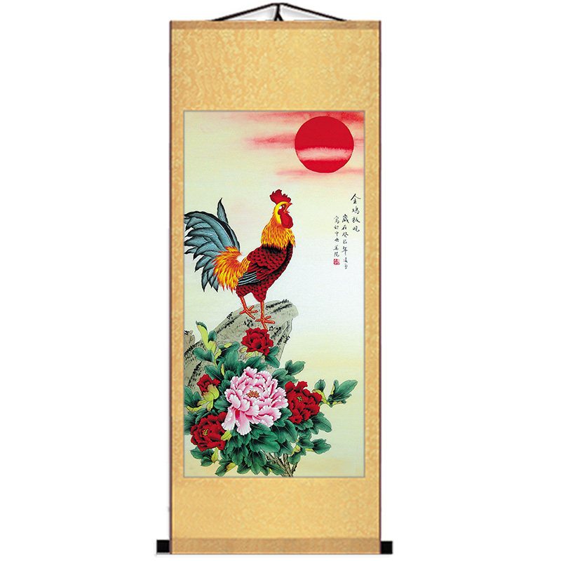 大公鸡画富贵如意吉祥大吉鸡图国画雄鸡图金鸡报晓卷轴挂画生肖画