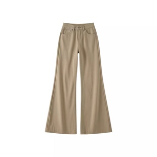 卡其色加绒大码不贴腿微喇牛仔裤女2025年冬季新款加厚显瘦喇叭裤