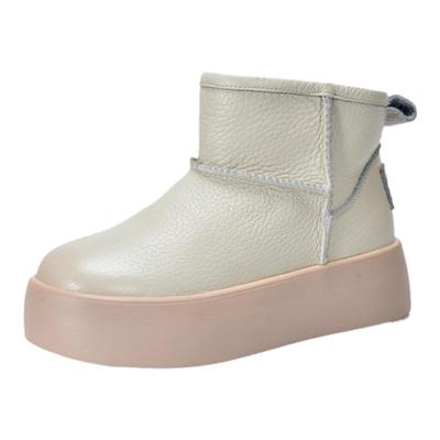 艺鞜2025冬季新款真皮雪地靴女圆头厚底松糕加绒加厚保暖外穿棉鞋