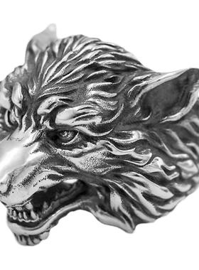 生肖狼戒指松岩925银霸气原创男