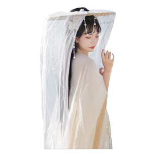 古风汉服斗笠面纱幕篱帽古装侠客珠帘面纱超仙挡脸遮脸斗笠带纱帽