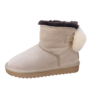 2025冬季新款羊皮毛一体雪地靴女蝴蝶结短筒可爱防滑加绒棉靴子